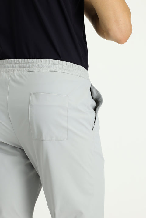 Light Grey Techno-Line 7 Drop Super Slim Fit Extra Narrow Cut Lycra Elastic Waist Drawstring Classic Fabric Trousers