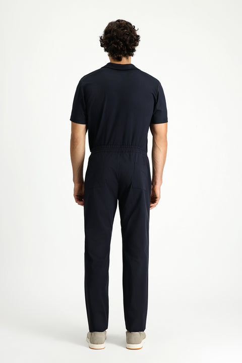 Koyu Lacivert Techno-Line 7 Drop Super Slim Fit Eksra Dar Kesim Likralı Beli Lastikli İpli Klasik Kumaş Pantolon