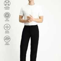 Black Techno-Line 7 Drop Slim Fit Narrow Cut Elastic Waist Drawstring Lycra Classic Fabric Trousers