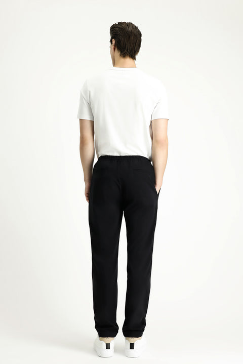 Black Techno-Line 7 Drop Slim Fit Narrow Cut Elastic Waist Drawstring Lycra Classic Fabric Trousers