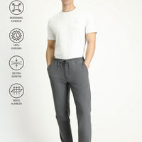 Orta Füme Techno-Line 7 Drop Slim Fit Dar Kesim Beli Lastikli İpli Likralı Klasik Kumaş Pantolon