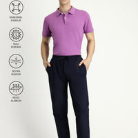 Dark Navy Techno-Line 7 Drop Slim Fit Narrow Cut Elastic Waist Drawstring Lycra Classic Fabric Trousers