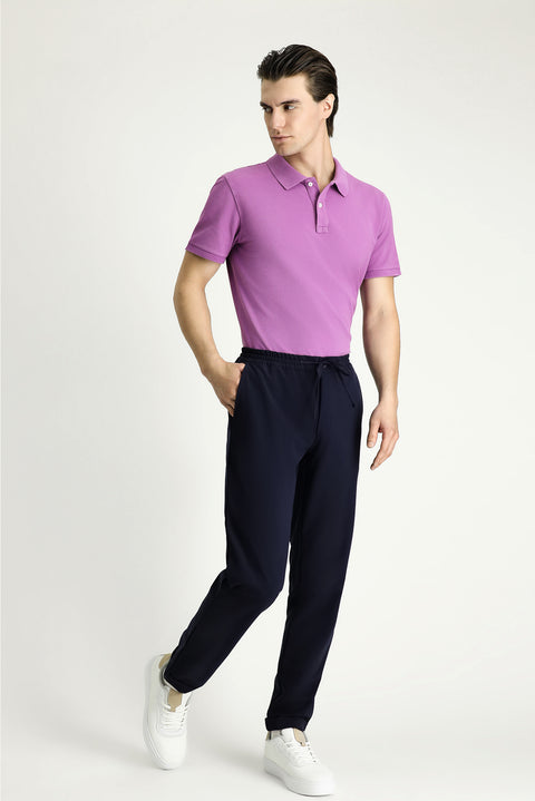Dark Navy Techno-Line 7 Drop Slim Fit Narrow Cut Elastic Waist Drawstring Lycra Classic Fabric Trousers