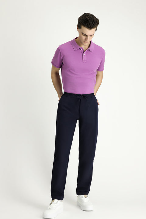 Dark Navy Techno-Line 7 Drop Slim Fit Narrow Cut Elastic Waist Drawstring Lycra Classic Fabric Trousers