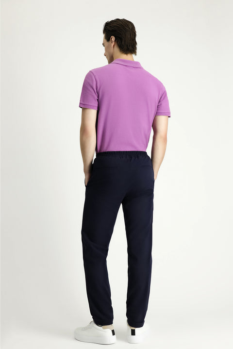 Dark Navy Techno-Line 7 Drop Slim Fit Narrow Cut Elastic Waist Drawstring Lycra Classic Fabric Trousers