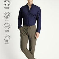 Dark Khaki Techno-Line 7 Drop Slim Fit Narrow Cut Elastic Waist Drawstring Lycra Classic Fabric Trousers