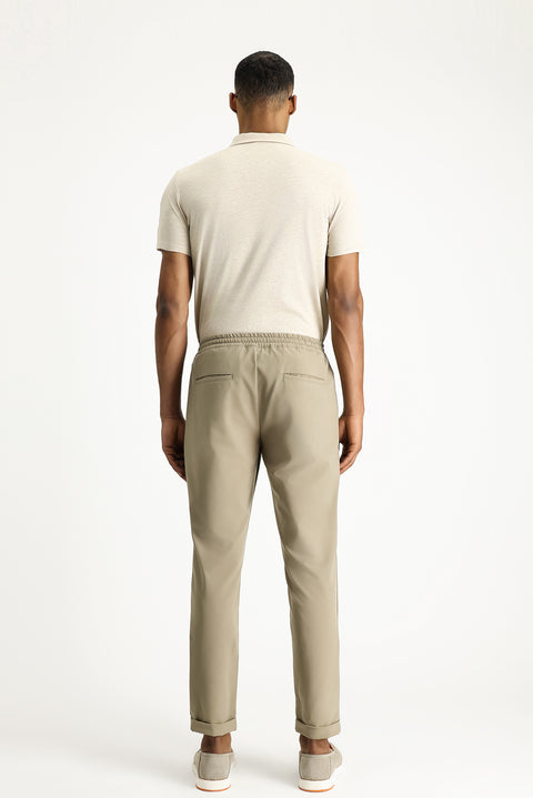 Light Mink Techno-Line 7 Drop Slim Fit Narrow Cut Elastic Waist Drawstring Lycra Classic Fabric Trousers