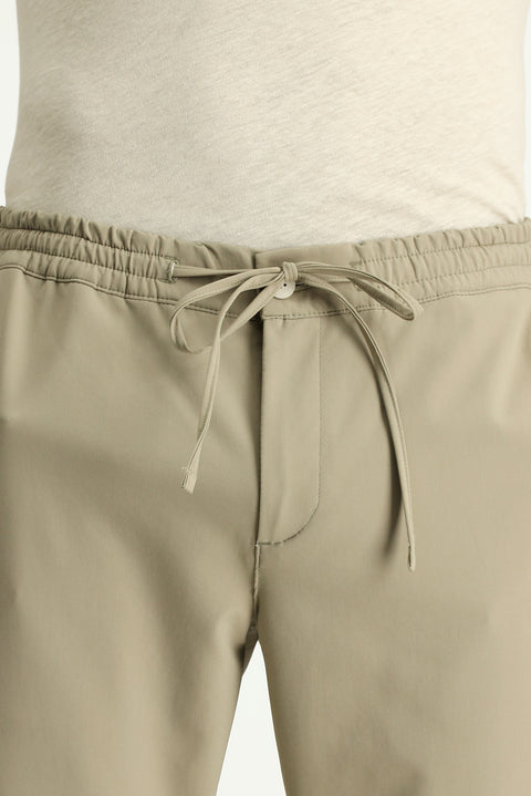 Light Mink Techno-Line 7 Drop Slim Fit Narrow Cut Elastic Waist Drawstring Lycra Classic Fabric Trousers
