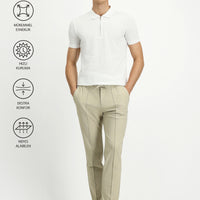 Cream Techno-Line 7 Drop Super Slim Fit Extra Narrow Cut Lycra Elastic Waist Drawstring Classic Fabric Trousers