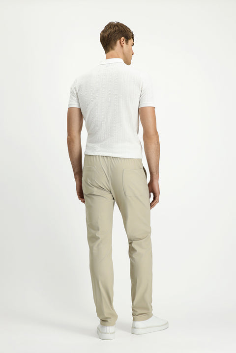 Cream Techno-Line 7 Drop Super Slim Fit Extra Narrow Cut Lycra Elastic Waist Drawstring Classic Fabric Trousers