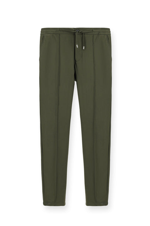 Dark Khaki Techno-Line 7 Drop Super Slim Fit Extra Narrow Cut Lycra Elastic Waist Drawstring Classic Fabric Trousers