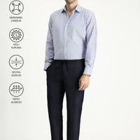 Dark Navy Techno-Line 7 Drop Slim Fit Classic Fabric Trousers with Elasticated Drawstring Waist