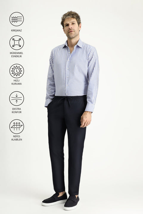 Dark Navy Techno-Line 7 Drop Slim Fit Classic Fabric Trousers with Elasticated Drawstring Waist