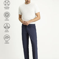 Dark Blue Techno-Line 7 Drop Super Slim Fit Extra Narrow Cut Elastic Waist Patterned Classic Fabric Trousers