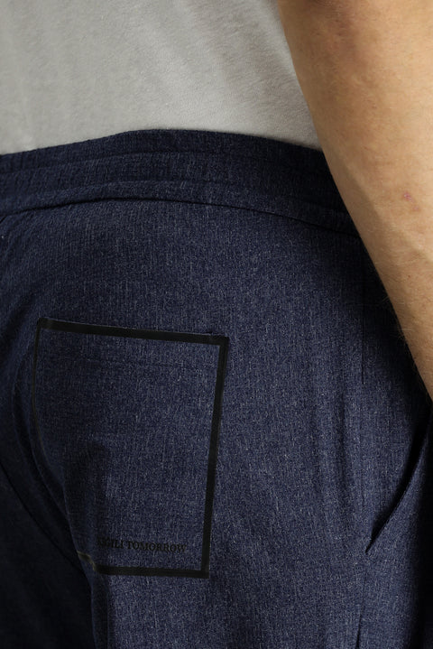 Dark Blue Techno-Line 7 Drop Super Slim Fit Extra Narrow Cut Elastic Waist Patterned Classic Fabric Trousers