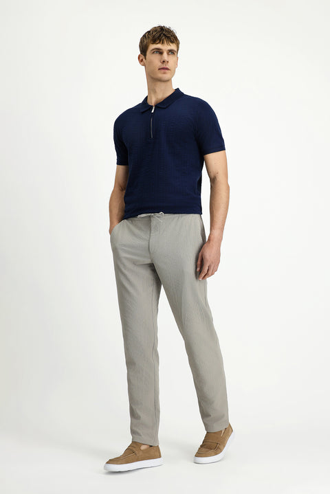Medium Mink Techno-Line 6 Drop Regular Fit Standard Cut Elasticated Waist Drawstring Wavy Classic Fabric Trousers