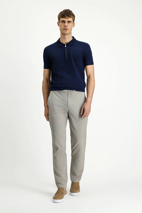 Medium Mink Techno-Line 6 Drop Regular Fit Standard Cut Elasticated Waist Drawstring Wavy Classic Fabric Trousers