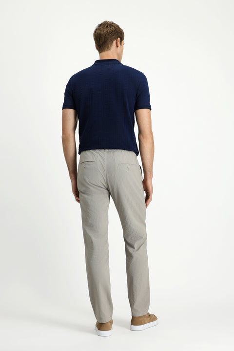 Medium Mink Techno-Line 6 Drop Regular Fit Standard Cut Elasticated Waist Drawstring Wavy Classic Fabric Trousers
