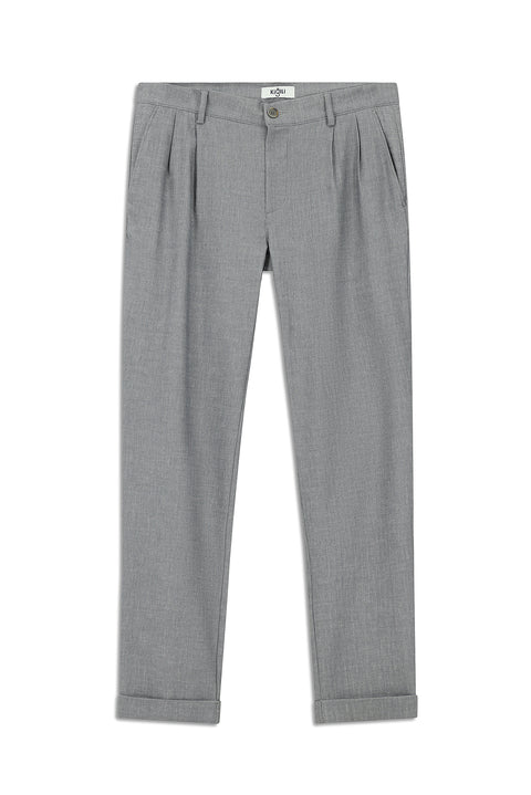 Medium Grey 6 Drop Regular Fit Standard Cut Patterned Linen Blend Pleated Classic Fabric Trousers