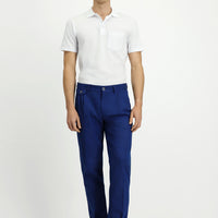Navy Blue 6 Drop Regular Fit Standard Cut Striped Linen Blend Pleated Classic Fabric Trousers