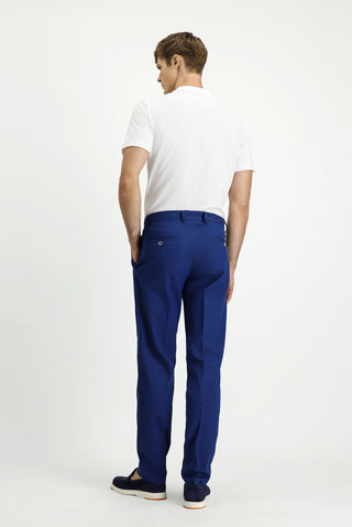  Saks Mavi 6 Drop Regular Fit Standart Kesim Çizgili Keten Karışımlı Pileli Klasik Kumaş Pantolon
