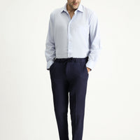 Dark Navy 7 Drop Super Slim Fit Extra Narrow Cut Lycra Elastic Waist Drawstring Classic Fabric Trousers