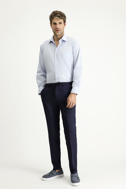 Dark Navy 7 Drop Super Slim Fit Extra Narrow Cut Lycra Elastic Waist Drawstring Classic Fabric Trousers