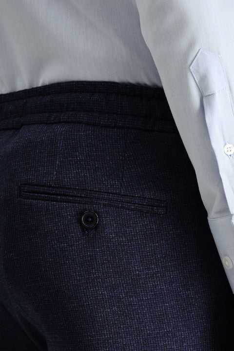 Dark Navy 7 Drop Super Slim Fit Extra Narrow Cut Lycra Elastic Waist Drawstring Classic Fabric Trousers