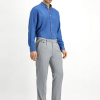 Light Grey 7 Drop Slim Fit Narrow Cut Lycra Patterned Buckle Pleated Classic Fabric Trousers