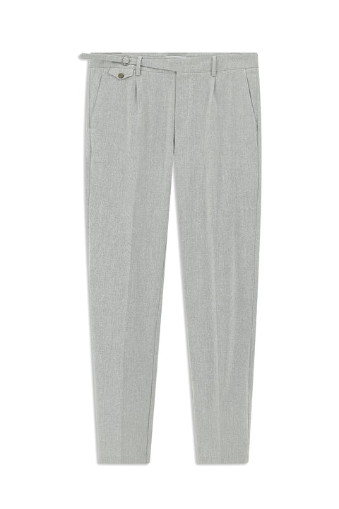 Light Grey 7 Drop Slim Fit Narrow Cut Lycra Patterned Buckle Pleated Classic Fabric Trousers