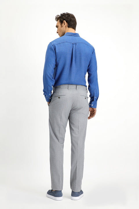 Light Grey 7 Drop Slim Fit Narrow Cut Lycra Patterned Buckle Pleated Classic Fabric Trousers