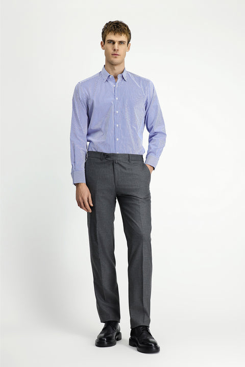 Dark Gray 7 Drop Slim Fit Narrow Cut Patterned Wool Classic Fabric Trousers
