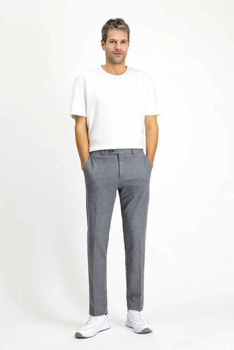 Orta Gri Melanj 7 Drop Super Slim Fit Eksra Dar Kesim Pamuklu Örme Klasik Kumaş Pantolon