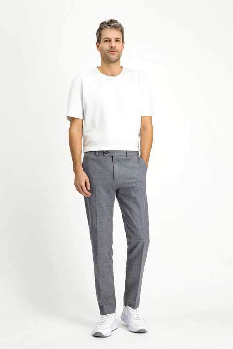 Orta Gri Melanj 7 Drop Super Slim Fit Eksra Dar Kesim Pamuklu Örme Klasik Kumaş Pantolon