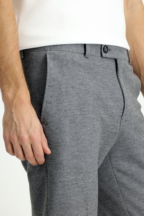Orta Gri Melanj 7 Drop Super Slim Fit Eksra Dar Kesim Pamuklu Örme Klasik Kumaş Pantolon