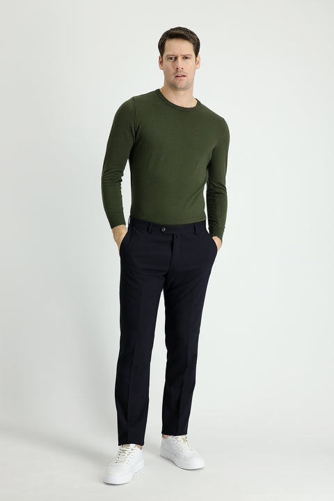 Dark Navy 6 Drop Regular Fit Standard Cut Classic Wool Fabric Trousers