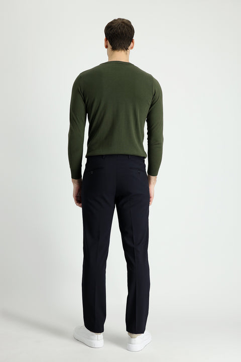 Dark Navy 6 Drop Regular Fit Standard Cut Classic Wool Fabric Trousers