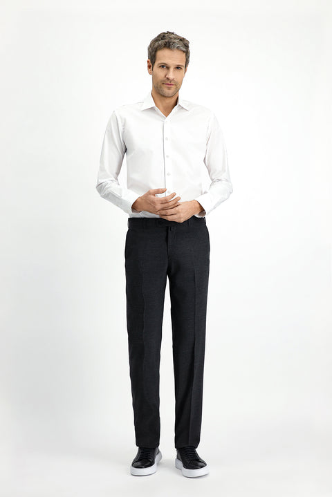 Dark Anthracite 6 Drop Regular Fit Standard Cut Classic Fabric Wool Trousers