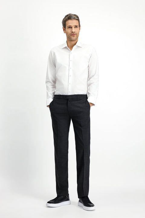 Dark Anthracite 7 Drop Slim Fit Narrow Cut Classic Wool Fabric Trousers