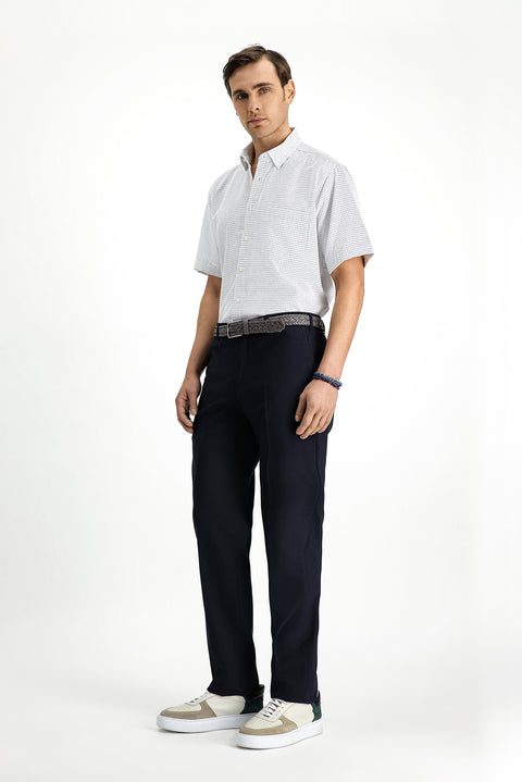 Black Navy 6 Drop Regular Fit Standard Cut Classic Fabric Wool Trousers