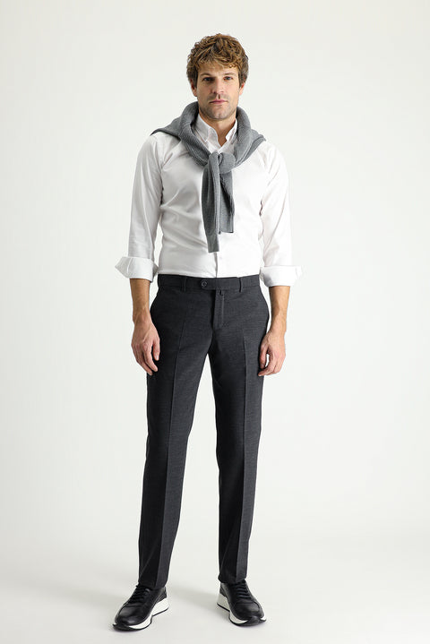 Dark Anthracite 4 Drop Relaxed Fit Classic Fabric Wool Trousers