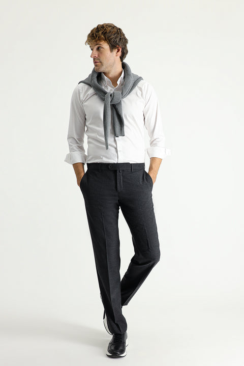 Dark Anthracite 6 Drop Regular Fit Standard Cut Classic Fabric Wool Trousers