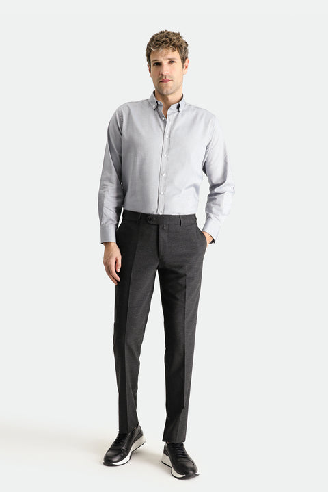 Dark Anthracite 7 Drop Slim Fit Narrow Cut Classic Wool Fabric Trousers
