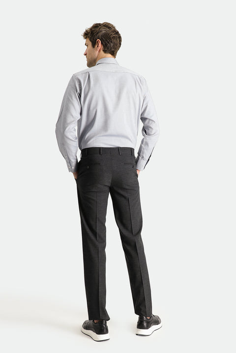 Dark Anthracite 7 Drop Slim Fit Narrow Cut Classic Wool Fabric Trousers