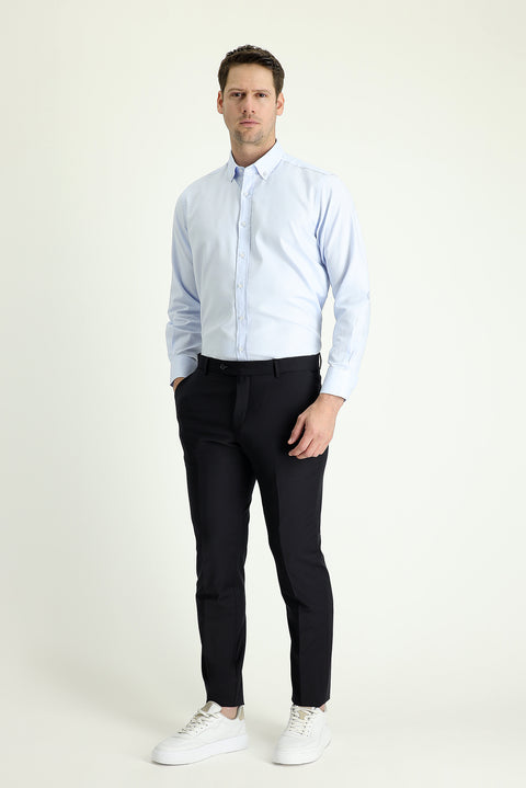 Siyah Lacivert 6 Drop Regular Fit Standart Kesim Yünlü Klasik Kumaş Pantolon