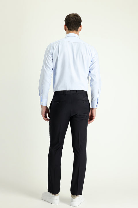 Siyah Lacivert 6 Drop Regular Fit Standart Kesim Yünlü Klasik Kumaş Pantolon