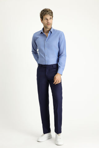  Orta Lacivert 7 Drop Slim Fit Dar Kesim Yünlü Klasik Kumaş Pantolon