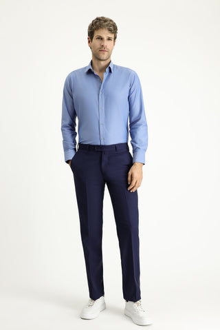  Orta Lacivert 7 Drop Slim Fit Dar Kesim Yünlü Klasik Kumaş Pantolon