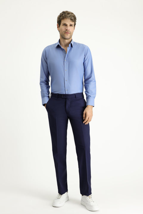 Medium Navy 7 Drop Slim Fit Narrow Cut Classic Wool Fabric Trousers