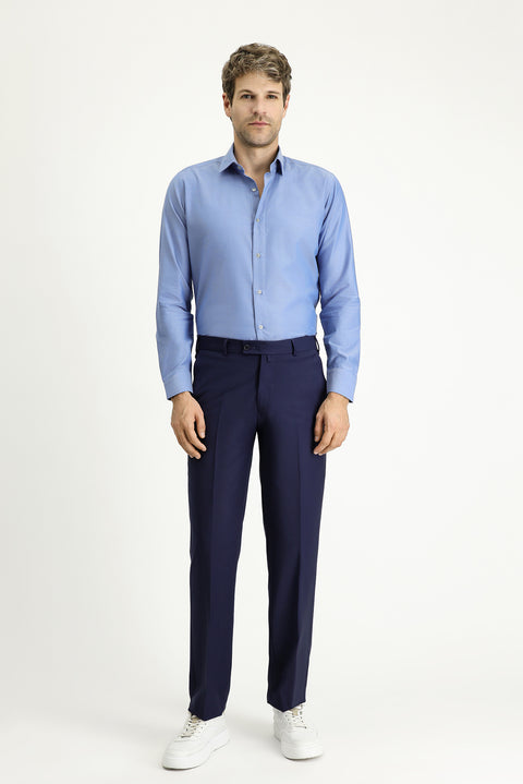 Medium Navy 7 Drop Slim Fit Narrow Cut Classic Wool Fabric Trousers